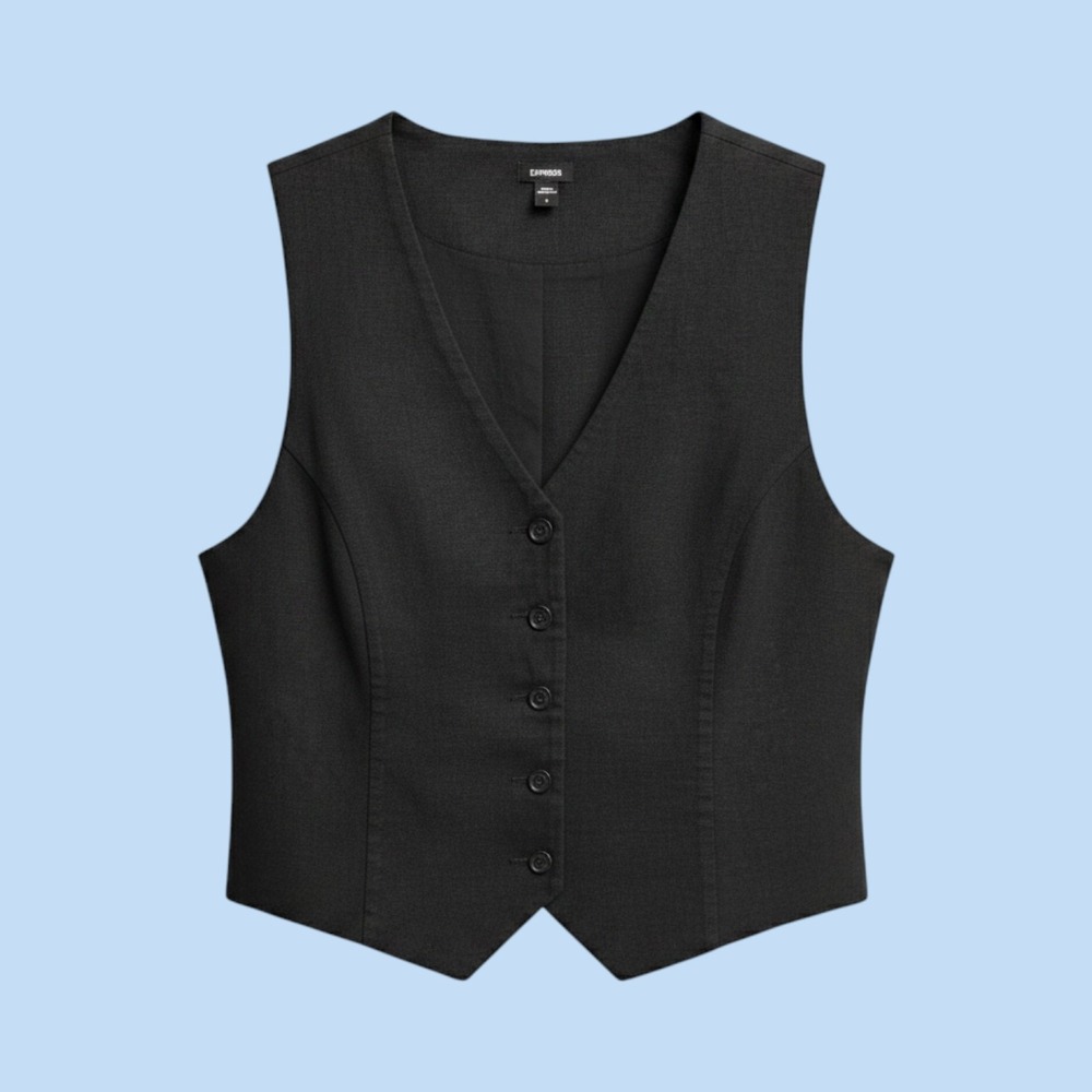Express Womens Black Linen‎ Blend Button Front Tailored Vest Size Large NWT
